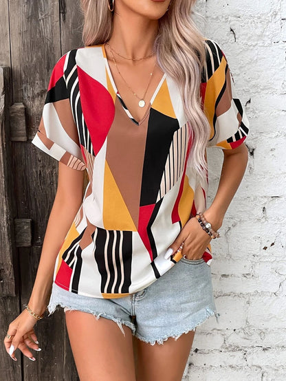 Women's Clothing Printed V-neck Top