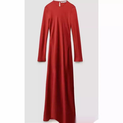 Robe longue rouge amincissante à manches longues et à nouer pour Noël