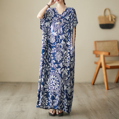 V-neck Printed Bohemian Long Dress