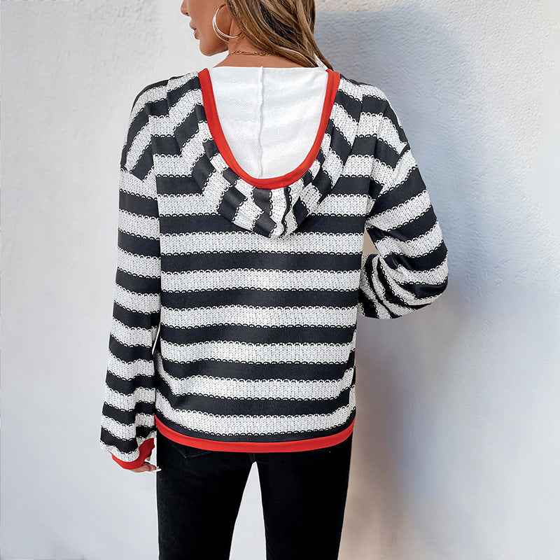 Women's Black And White Striped Sweater Pullover