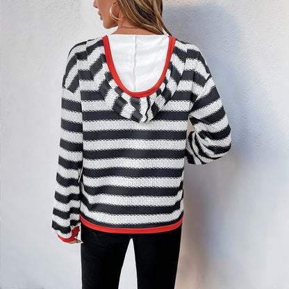 Women's Black And White Striped Sweater Pullover