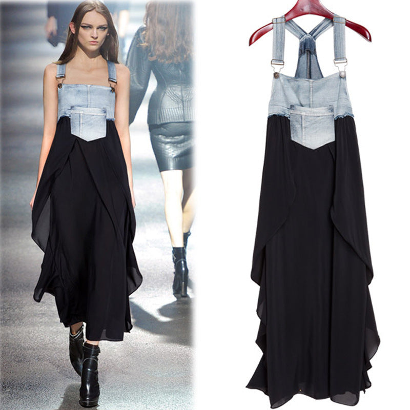 New Fashion Ruffles Long Loose Strap Chiffon Dress