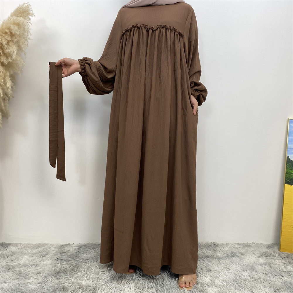 Middle East Dubai Loose Sleeves With Side Pockets Muslim Robe Dress