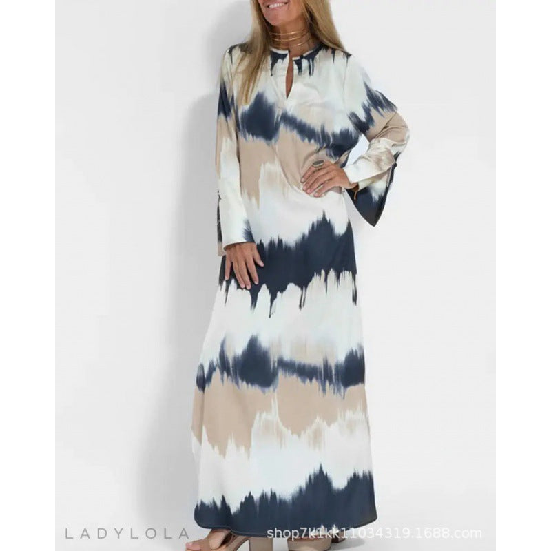 Robe longue à col en V pour femme, nouvelle mode printemps et été, style européen et américain, imprimé tie-dye