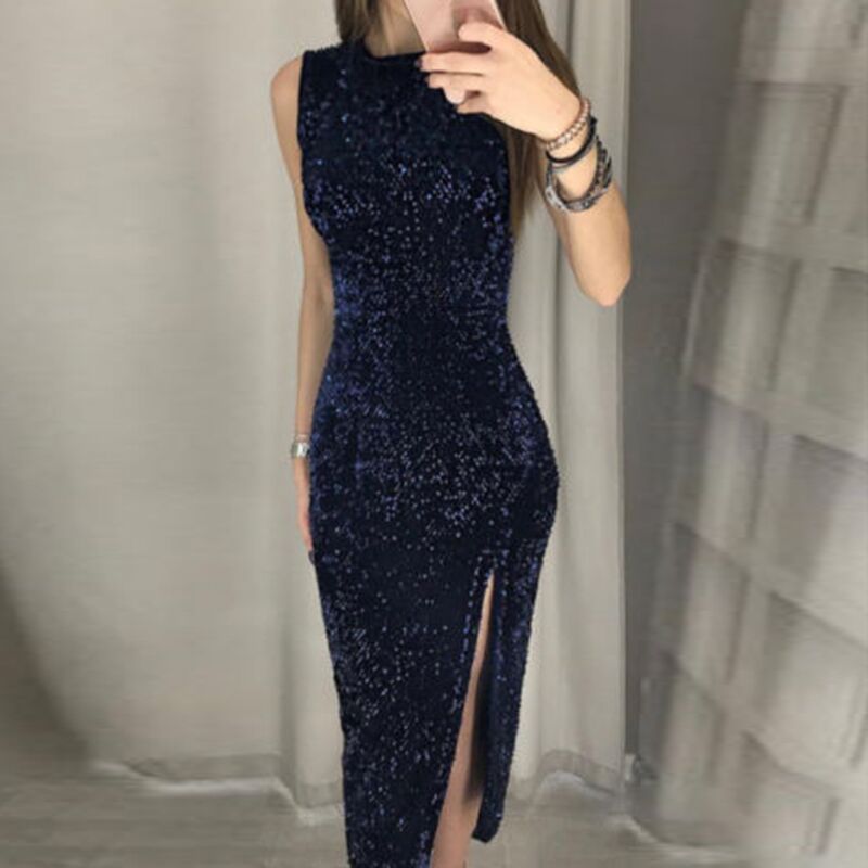 Robe à fente irrégulière à paillettes pour femme