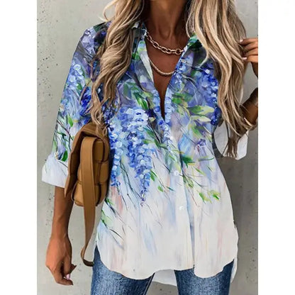 Women's Top Spring And Autumn New Rose Leaves Long Sleeve Button Shirt