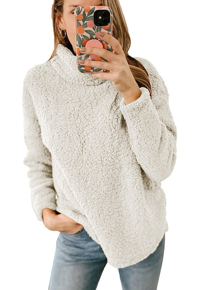 Women's Clothing New Furry Turtleneck Solid Color Hoodie Plush Top Women