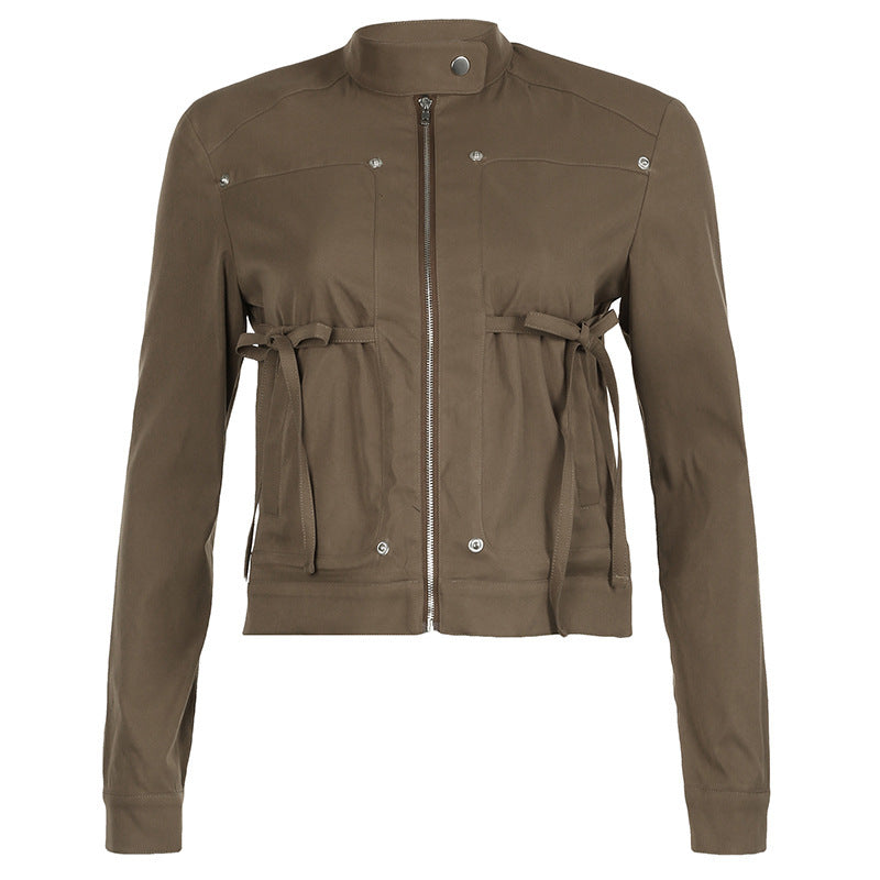 Veste tendance robuste à col montant et poche zippée pour femme