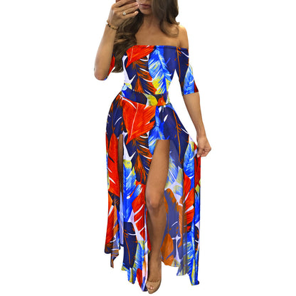 Robe une pièce fendue imprimée grande taille pour femme en trois couleurs