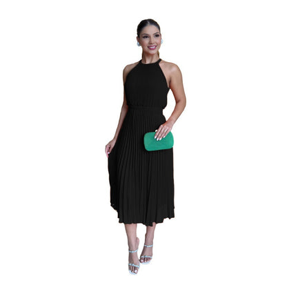 Solid Color Sleeveless Chiffon Elegant Lady Waist Dress