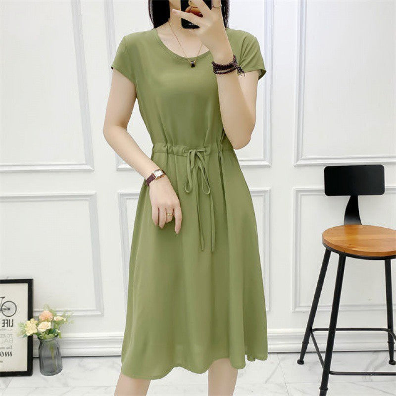 Summer Solid Color Noil Poplin Dress