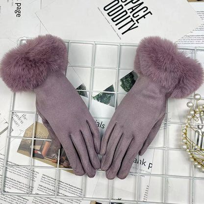 Guantes cálidos con forro polar para montar en invierno con boca de piel para mujer, guantes gruesos con batería para coche