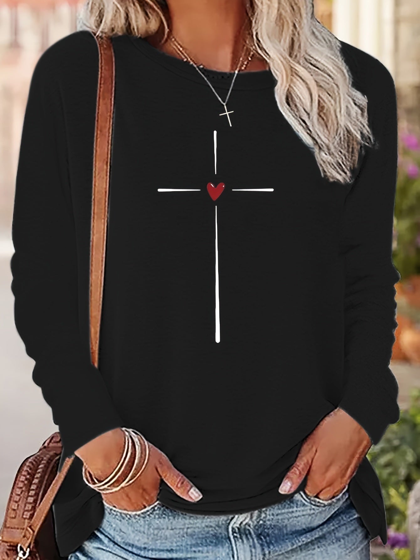 Printed Round Neck Long Sleeve Plus Size Casual Hoodie