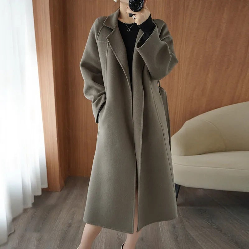 Double-sided Wool Overcoat Women's Long Below The Knee Loose Plus Size