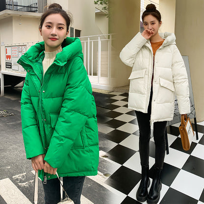 Winter Hooded Candy Color Loose And Warm Short Down Cotton Jacket Coat