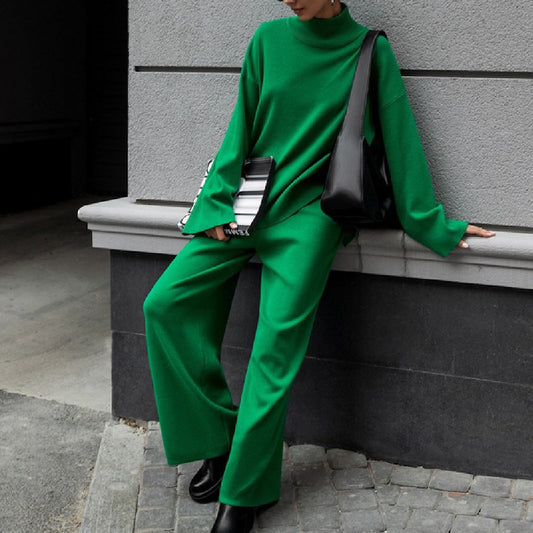 Irregular Beveled Sweaters Wide-leg Pants Two-piece Set