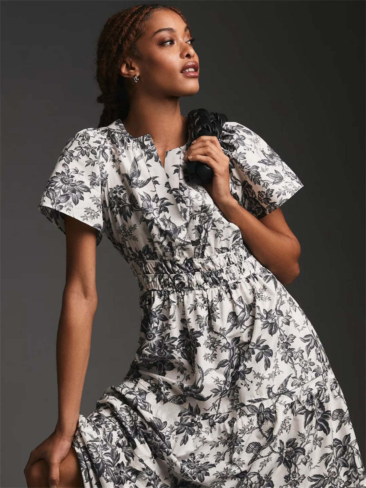 Women's Clothing Sense Cinched Slimming Retro Printing Dress