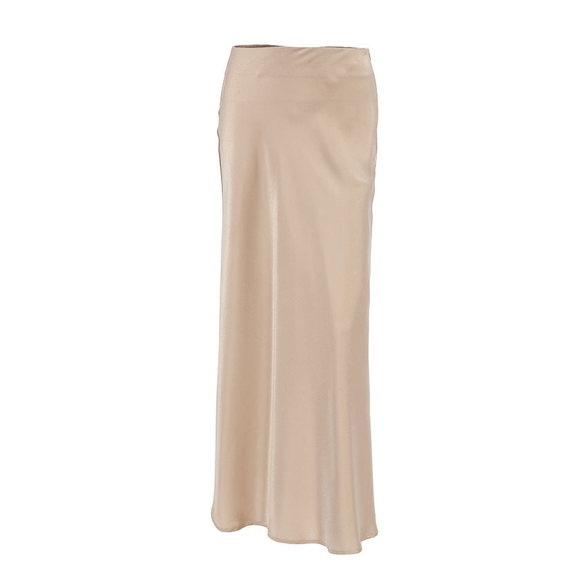 Temperament Khaki Simple Skirt Cross-border Minority All-match High Waist Slim Fit Long Dress