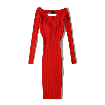 Women's Square Collar Twist Two-way Wearing Long-sleeved Dress