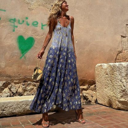 Vestido de tirantes con escote en V y estampado degradado para mujer