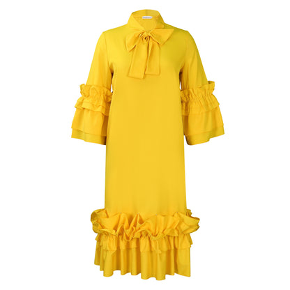 Fashion Casual Style Ruffled Flare Sleeve Plus Size Dress