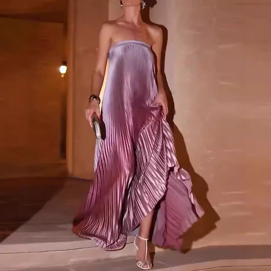 Robe plissée de couleur sirène à haut tube sans manches à la mode