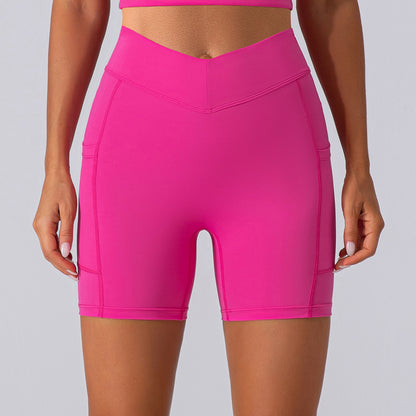 Short de sport coupe slim pour yoga, ponçage double face, levage des hanches