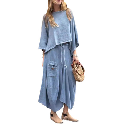 Casual Solid Color Loose Dress Two-piece Suit