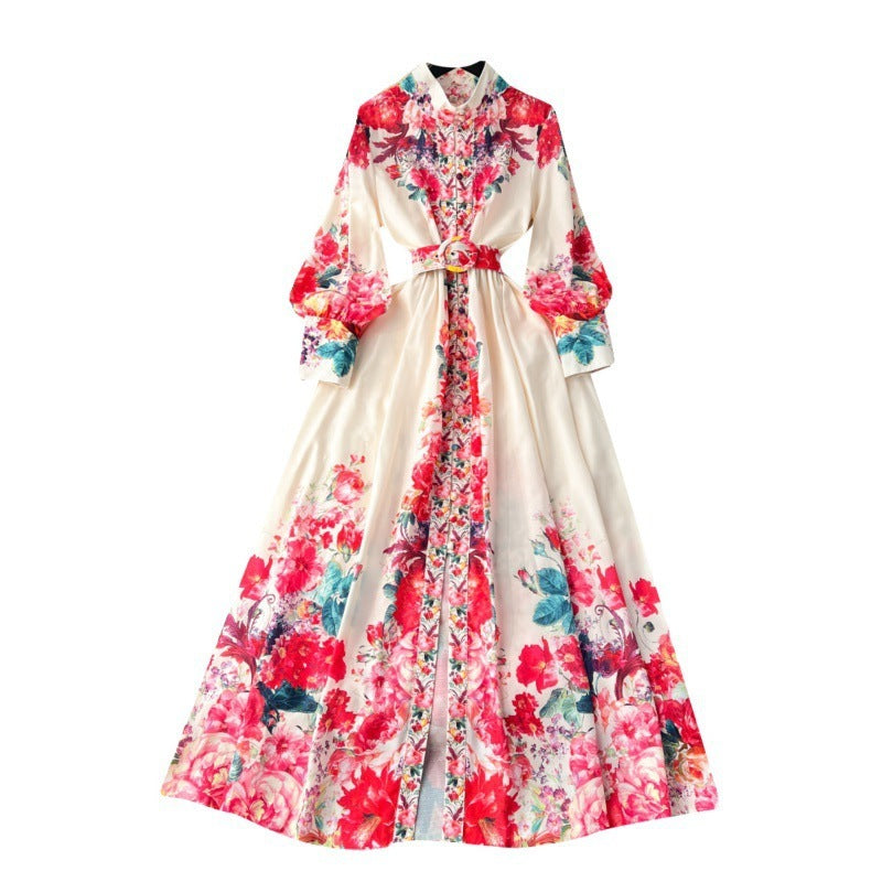 Robe imprimée moulante à manches longues et col montant pour femme, nouvelle collection printemps et automne, de haute qualité