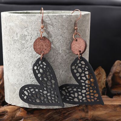 Boucles d'oreilles coeur en cuir PU avec crochet en fer