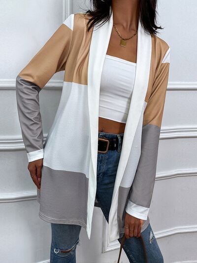 Color Block Open Front Cardigan