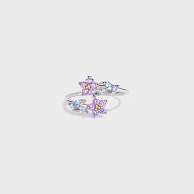 Bague en argent sterling 925 avec zircon incrusté en forme de fleur