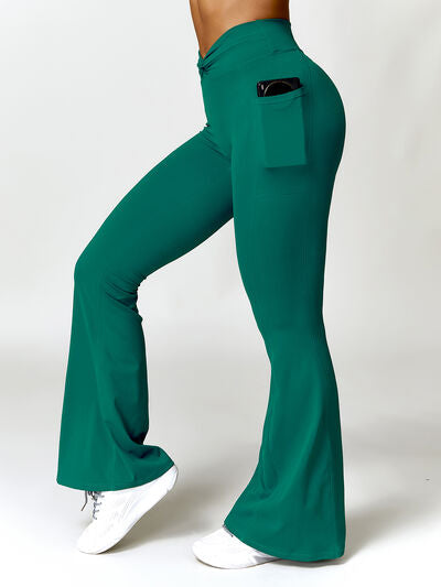 Twisted High Waist Bootcut Active Pants with Pockets