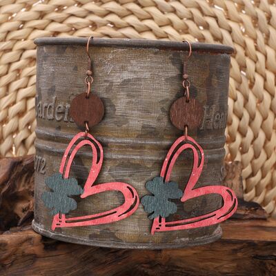 Wood Cutout Heart Dangle Earrings