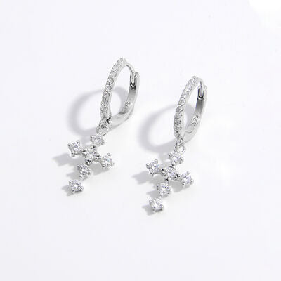 Boucles d'oreilles pendantes en argent sterling 925 avec croix en zircon incrusté