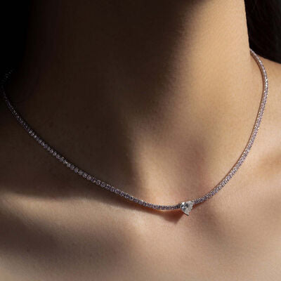 Collar de plata de ley 925 con circonitas y incrustaciones de corazón