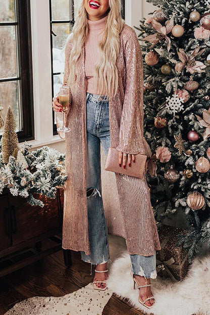 Sequin Open Front Long Sleeve Cardigan