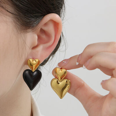 Pendientes de doble corazón de acero inoxidable