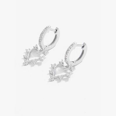 Boucles d'oreilles pendantes en forme de cœur en argent sterling 925 avec zircon incrusté