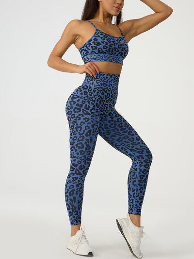 Ensemble actif haut croisé léopard et leggings