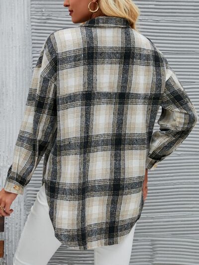 Plaid Button Up Dropped Shoulder Outerwear