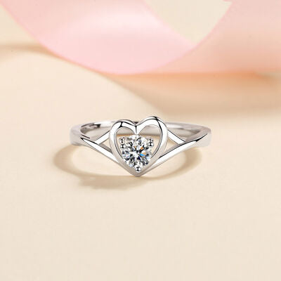 Bague en argent sterling 925 coeur moissanite