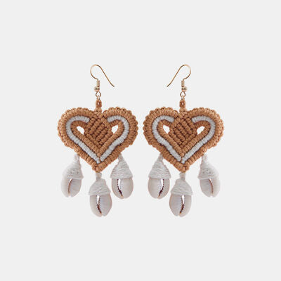 Cotton Thread Shell Heart Dangle Earrings