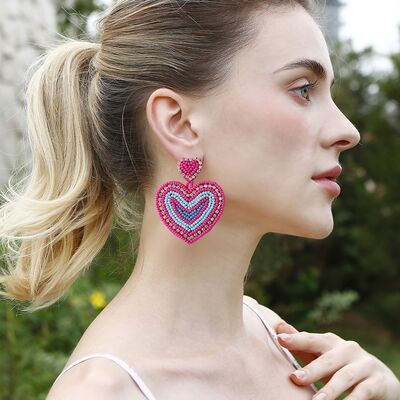 Pendientes colgantes con forma de corazón con cuentas de diamantes de imitación