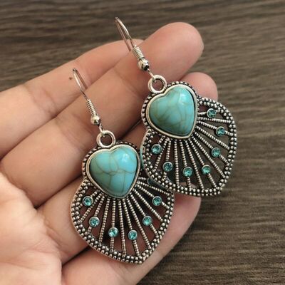 Pendientes con forma de corazón y hoja de diamantes de imitación de color turquesa artificial