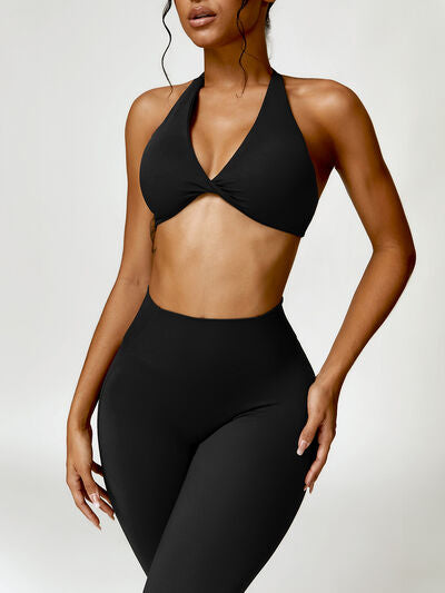 Soutien-gorge actif torsadé à col licou