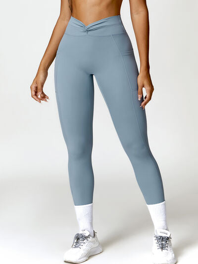 Twisted High Waist Active Pants with Pockets