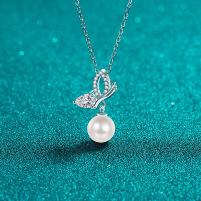 Natural Pearl Pendant Moissanite 925 Sterling Silver Necklace