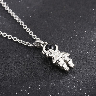 Collier pendentif astronaute pierre oeil de chat en acier inoxydable