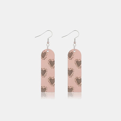 Heart Pattern Wooden Dangle Earrings